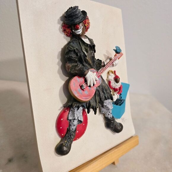 Annie Lee Playing guitar Clown Plaque with stand Red Ball and Butterfly - Picture 6 of 8